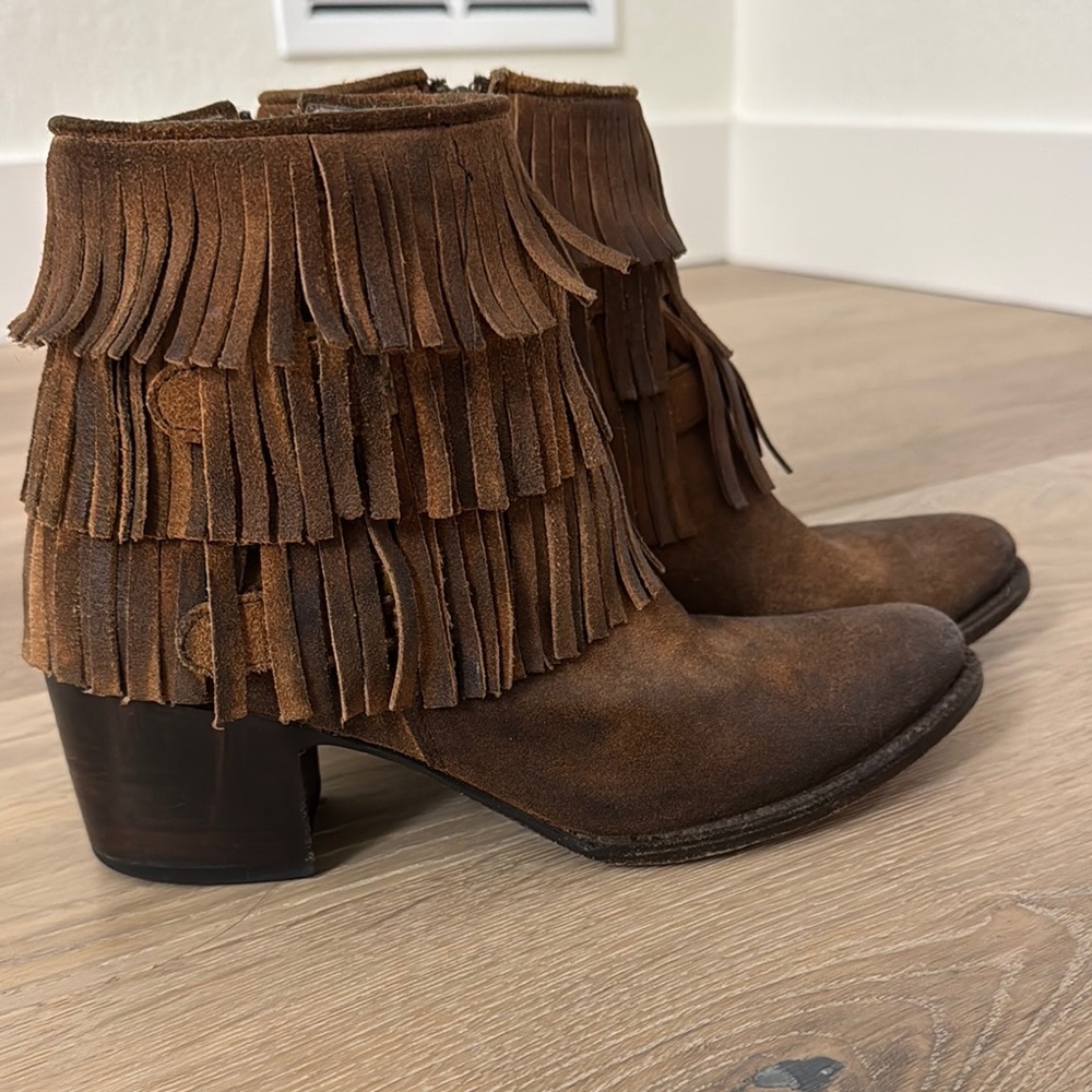 Freebird by Steven Brown Ankle Boots with Fringe and Chunky Heel